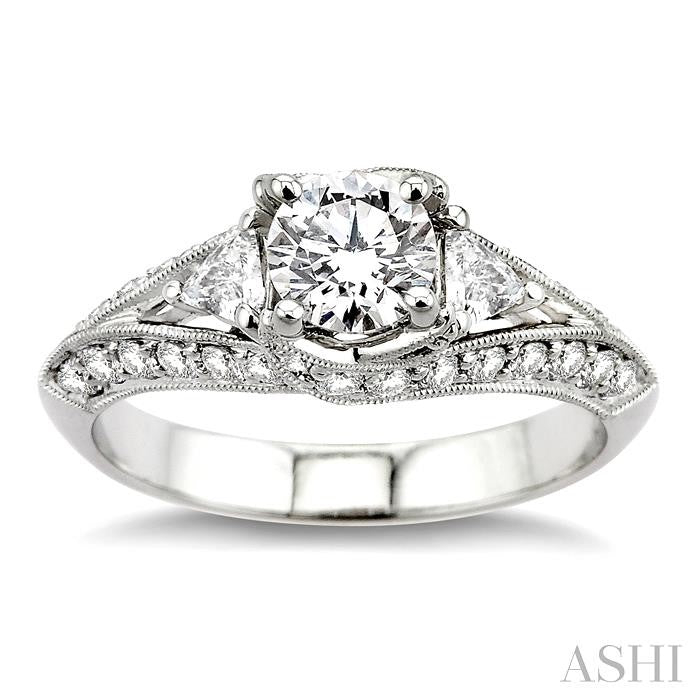 1/2 Ctw Round and Trillion Cut Diamond Semi-Mount Engagement Ring in 14K White Gold