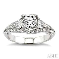 1/2 Ctw Round and Trillion Cut Diamond Semi-Mount Engagement Ring in 14K White Gold
