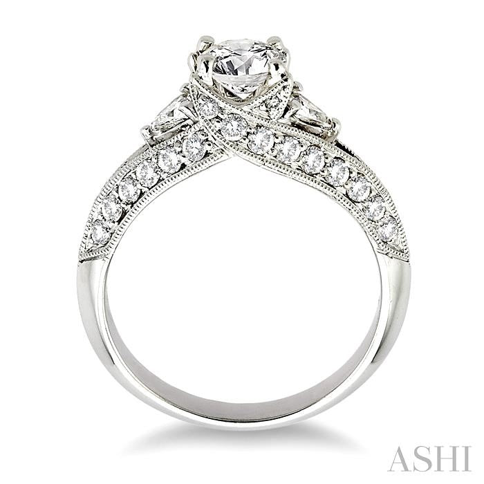 1/2 Ctw Round and Trillion Cut Diamond Semi-Mount Engagement Ring in 14K White Gold