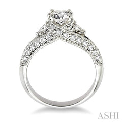 1/2 Ctw Round and Trillion Cut Diamond Semi-Mount Engagement Ring in 14K White Gold
