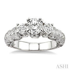 1 1/4 Ctw Diamond Engagement Ring with 1/2 Ct Round Cut Center Stone in 14K White Gold