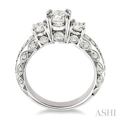 1 1/4 Ctw Diamond Engagement Ring with 1/2 Ct Round Cut Center Stone in 14K White Gold