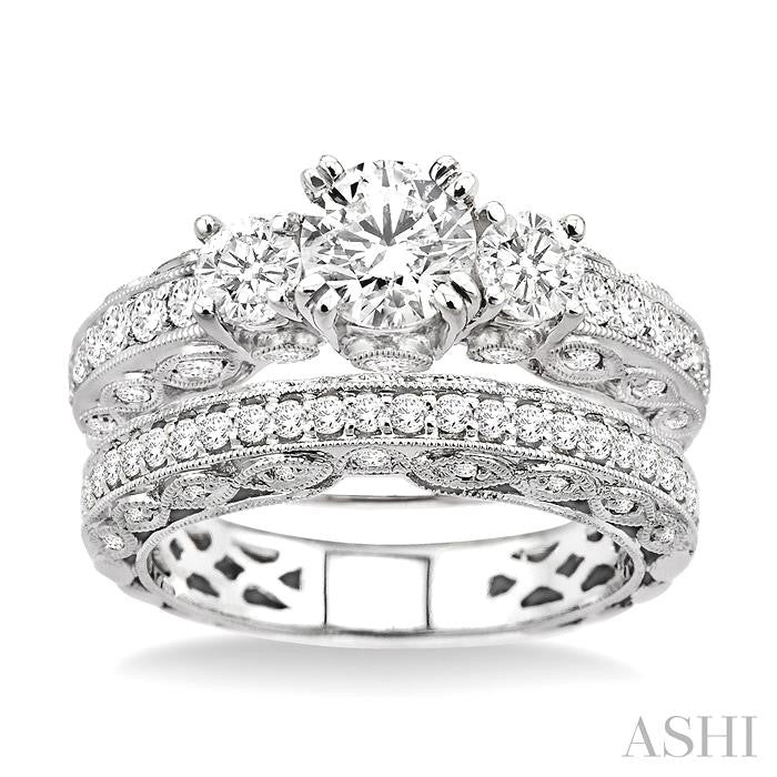 1 5/8 ctw Diamond Wedding Set with 1 1/4 ctw Round Cut Engagement Ring and 3/8 ctw Wedding Band in 14K White Gold