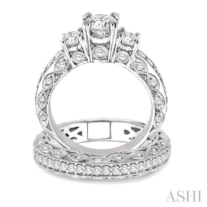 1 5/8 ctw Diamond Wedding Set with 1 1/4 ctw Round Cut Engagement Ring and 3/8 ctw Wedding Band in 14K White Gold