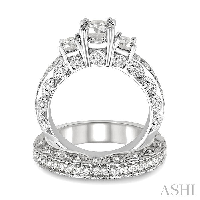 1 5/8 Ctw Diamond Wedding Set with 1 1/4 Ctw Round Cut Engagement Ring and 3/8 Ctw Wedding Band in 14K White Gold