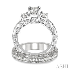 1 5/8 Ctw Diamond Wedding Set with 1 1/4 Ctw Round Cut Engagement Ring and 3/8 Ctw Wedding Band in 14K White Gold