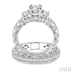 1 5/8 ctw Diamond Wedding Set with 1 1/4 ctw Round Cut Engagement Ring and 3/8 ctw Wedding Band in 14K White Gold
