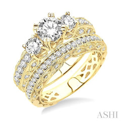 1 5/8 Ctw Diamond Wedding Set with 1 1/4 Ctw Round Cut Engagement Ring and 3/8 Ctw Wedding Band in 14K Yellow Gold