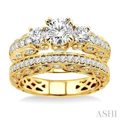 1 5/8 ctw Diamond Wedding Set with 1 1/4 ctw Round Cut Engagement Ring and 3/8 ctw Wedding Band in 14K Yellow Gold