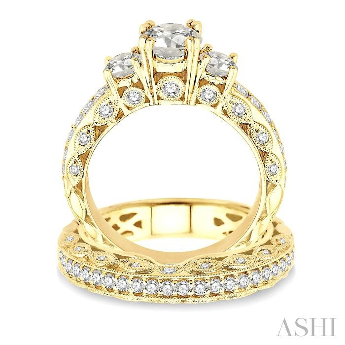 1 5/8 Ctw Diamond Wedding Set with 1 1/4 Ctw Round Cut Engagement Ring and 3/8 Ctw Wedding Band in 14K Yellow Gold