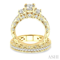 1 5/8 Ctw Diamond Wedding Set with 1 1/4 Ctw Round Cut Engagement Ring and 3/8 Ctw Wedding Band in 14K Yellow Gold