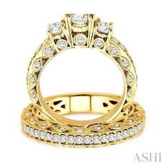 1 5/8 ctw Diamond Wedding Set with 1 1/4 ctw Round Cut Engagement Ring and 3/8 ctw Wedding Band in 14K Yellow Gold
