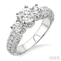 1 1/4 Ctw Diamond Engagement Ring with 1/2 Ct Round Cut Center Stone in 14K White Gold
