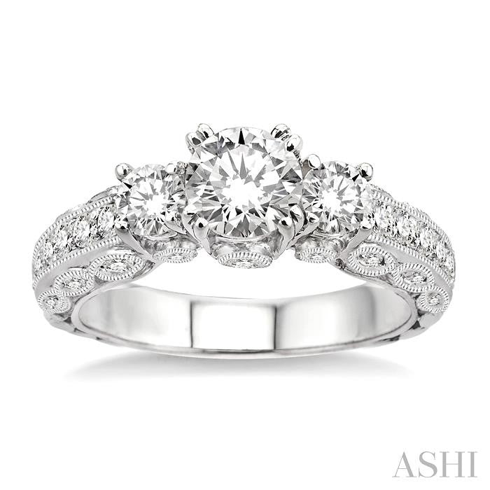 1 1/4 Ctw Diamond Engagement Ring with 1/2 Ct Round Cut Center Stone in 14K White Gold