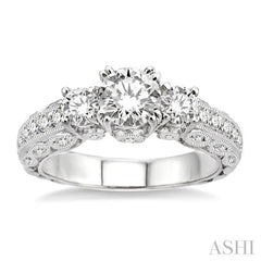 1 1/4 Ctw Diamond Engagement Ring with 1/2 Ct Round Cut Center Stone in 14K White Gold