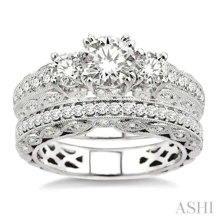 1 5/8 ctw Diamond Wedding Set with 1 1/4 ctw Round Cut Engagement Ring and 3/8 ctw Wedding Band in 14K White Gold