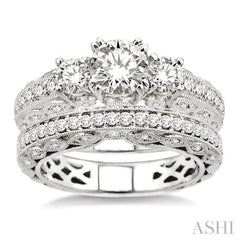 1 5/8 ctw Diamond Wedding Set with 1 1/4 ctw Round Cut Engagement Ring and 3/8 ctw Wedding Band in 14K White Gold