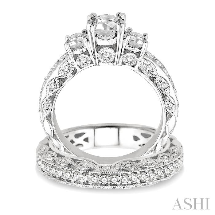 1 5/8 Ctw Diamond Wedding Set with 1 1/4 Ctw Round Cut Engagement Ring and 3/8 Ctw Wedding Band in 14K White Gold