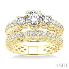 1 5/8 Ctw Diamond Wedding Set with 1 1/4 Ctw Round Cut Engagement Ring and 3/8 Ctw Wedding Band in 14K Yellow Gold
