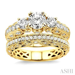 1 5/8 ctw Diamond Wedding Set with 1 1/4 ctw Round Cut Engagement Ring and 3/8 ctw Wedding Band in 14K Yellow Gold