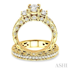 1 5/8 ctw Diamond Wedding Set with 1 1/4 ctw Round Cut Engagement Ring and 3/8 ctw Wedding Band in 14K Yellow Gold