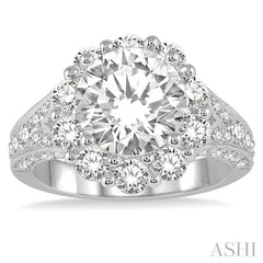 1 3/4 Ctw Diamond Flower Semi-Mount Engagement Ring in 18K White Gold