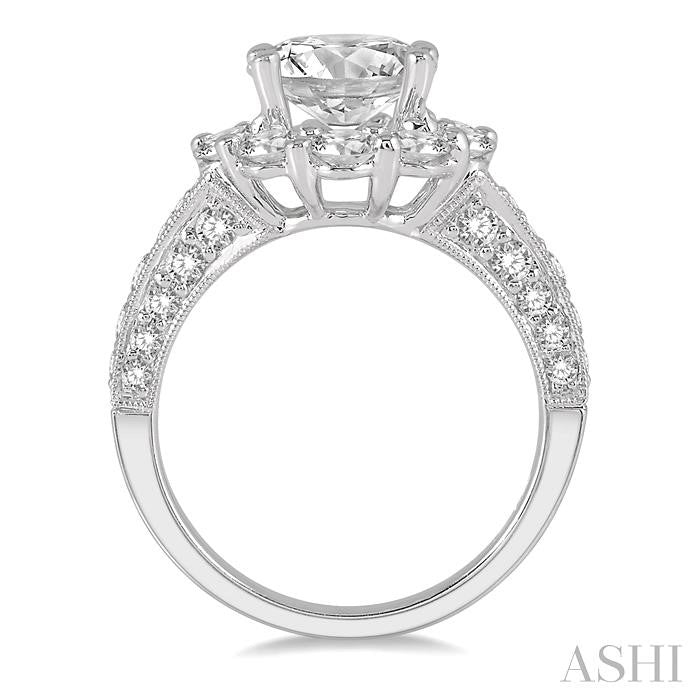 1 3/4 Ctw Diamond Flower Semi-Mount Engagement Ring in 18K White Gold