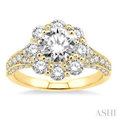 1 3/4 Ctw Diamond Flower Semi-Mount Engagement Ring in 18K Yellow Gold