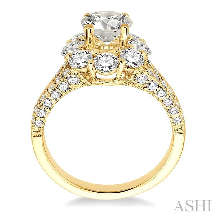1 3/4 Ctw Diamond Flower Semi-Mount Engagement Ring in 18K Yellow Gold