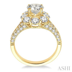 1 3/4 Ctw Diamond Flower Semi-Mount Engagement Ring in 18K Yellow Gold