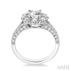 2 1/4 Ctw Diamond Flower Engagement Ring with 3/4 Ct Round Cut Center Stone in 14K White Gold