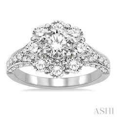 1 1/2 Ctw Diamond Flower Semi-Mount Engagement Ring in 14K White Gold