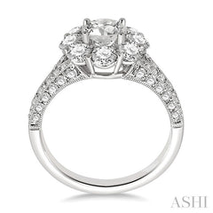 1 1/2 Ctw Diamond Flower Semi-Mount Engagement Ring in 14K White Gold