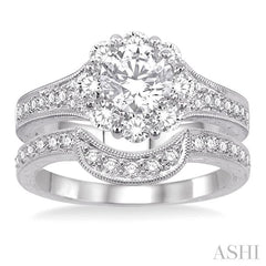 1 1/5 Ctw Diamond Wedding Set with 1 Ctw Round Cut Engagement Ring and 1/5 Ctw Wedding Band in 14K White Gold
