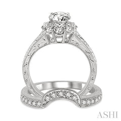 1 1/5 Ctw Diamond Wedding Set with 1 Ctw Round Cut Engagement Ring and 1/5 Ctw Wedding Band in 14K White Gold