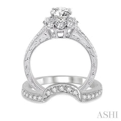 1 1/5 Ctw Diamond Wedding Set with 1 Ctw Round Cut Engagement Ring and 1/5 Ctw Wedding Band in 14K White Gold