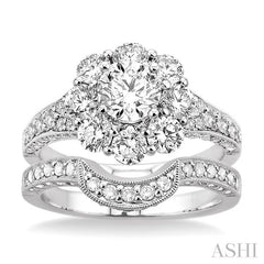 2 5/8 Ctw Diamond Wedding Set with 2 1/4 Ctw Round Cut Engagement Ring and 1/3 Ctw Wedding Band in 14K White Gold