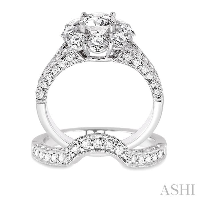 2 5/8 Ctw Diamond Wedding Set with 2 1/4 Ctw Round Cut Engagement Ring and 1/3 Ctw Wedding Band in 14K White Gold
