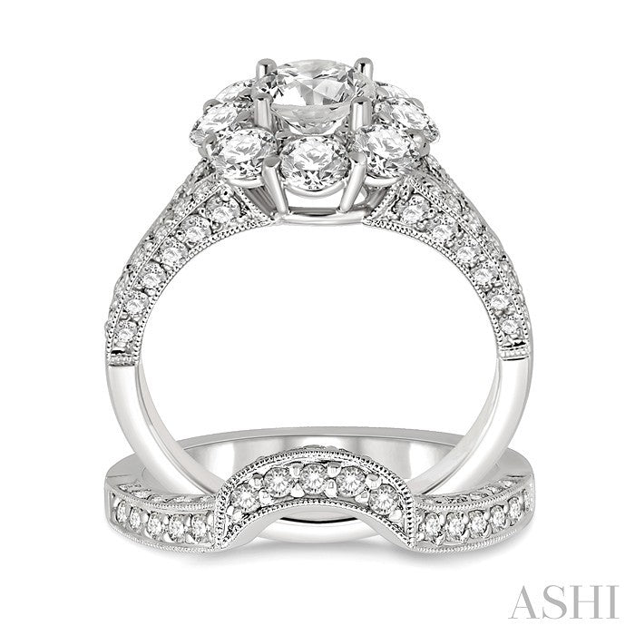 2 5/8 Ctw Diamond Wedding Set with 2 1/4 Ctw Round Cut Engagement Ring and 1/3 Ctw Wedding Band in 14K White Gold