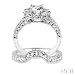 2 5/8 Ctw Diamond Wedding Set with 2 1/4 Ctw Round Cut Engagement Ring and 1/3 Ctw Wedding Band in 14K White Gold