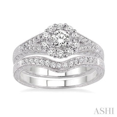 3/4 Ctw Diamond Wedding Set with 5/8 Ctw Round Cut Engagement Ring and 1/6 Ctw Wedding Band in 14K White Gold