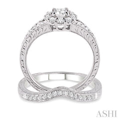 3/4 Ctw Diamond Wedding Set with 5/8 Ctw Round Cut Engagement Ring and 1/6 Ctw Wedding Band in 14K White Gold