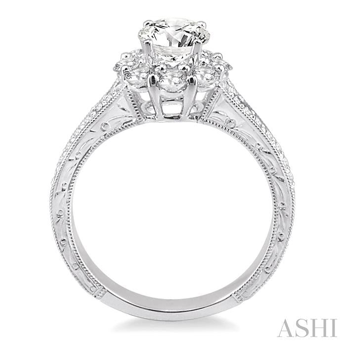 5/8 Ctw Diamond Flower Semi-Mount Engagement Ring in 14K White Gold