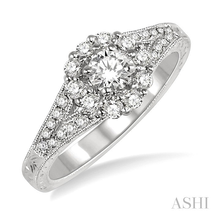 1/3 Ctw Round Cut Diamond Semi-Mount Engagement Ring in 14K White Gold