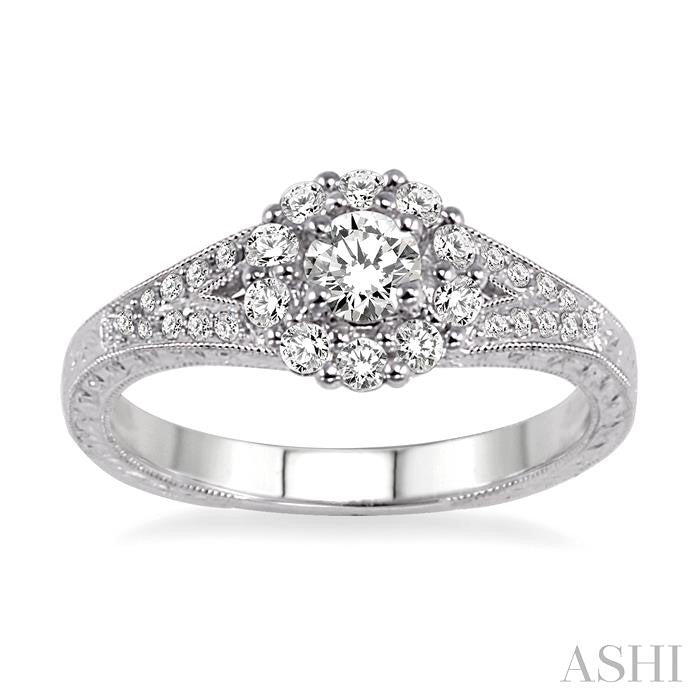 1/3 Ctw Round Cut Diamond Semi-Mount Engagement Ring in 14K White Gold