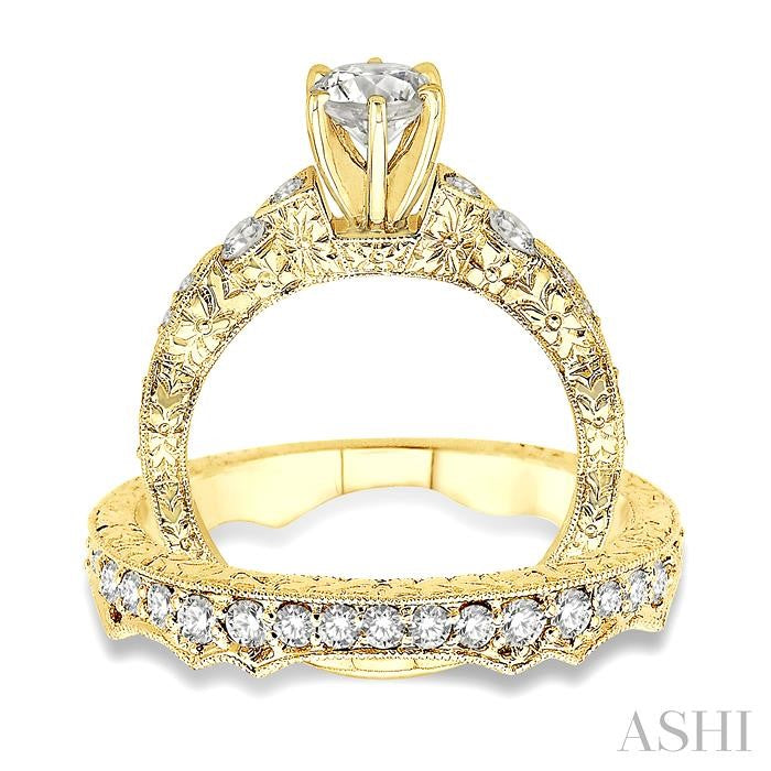 1 1/4 Ctw Diamond Wedding Set with 1 Ctw Round Cut Engagement Ring and 1/3 Ctw Wedding Band in 14K Yellow Gold