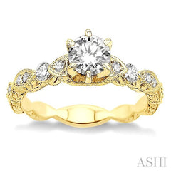 1 Ctw Diamond Engagement Ring with 5/8 Ct Round Cut Center Stone in 14K Yellow Gold