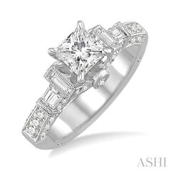 1 1/2 Ctw Diamond Engagement Ring with 3/4 Ct Princess Cut Center Stone in 14K White Gold