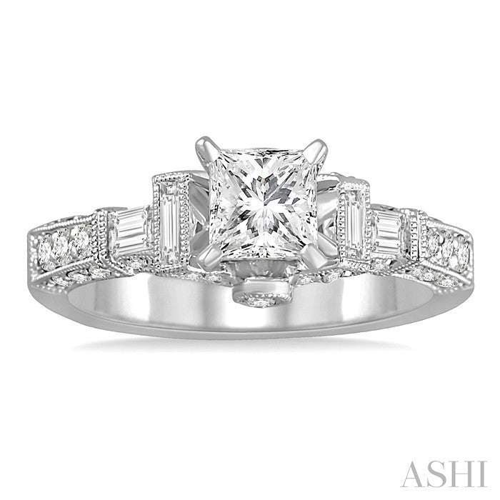 1 1/2 Ctw Diamond Engagement Ring with 3/4 Ct Princess Cut Center Stone in 14K White Gold