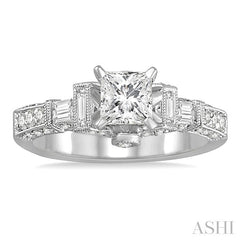 1 1/2 Ctw Diamond Engagement Ring with 3/4 Ct Princess Cut Center Stone in 14K White Gold